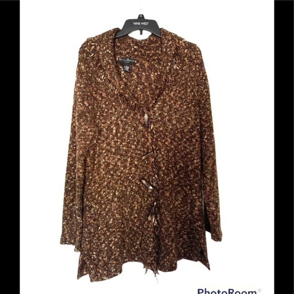 Mercer & Madison Boho Hippie Alpaca Mohair Cardigan Coat Fringe Melange Brown M